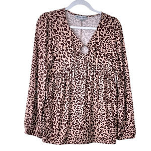 Absolutely Famous Brown Cheetah Print Long Sleeve O-Ring Swing Top NWT Small